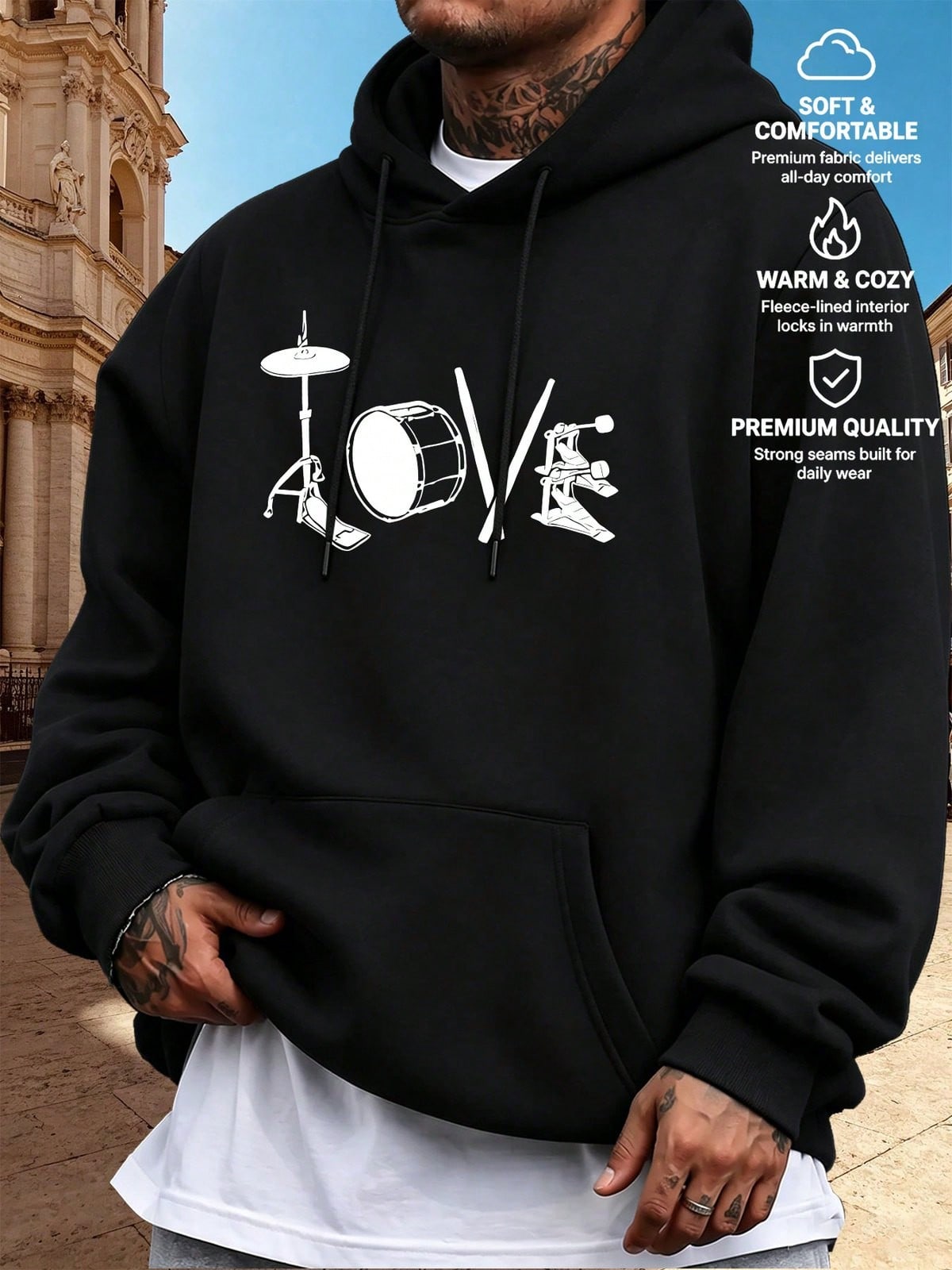 Musical Instrument Four Letters - Moletom com Capuz Masculino com Tema
