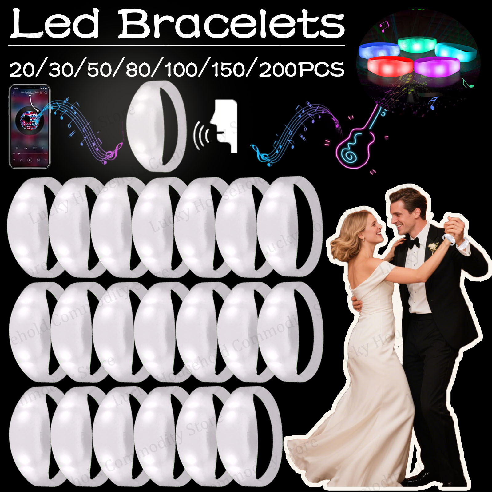 Musical Instrument Jewelry - 20-100PCS Pulseiras LED Ativadas por Música