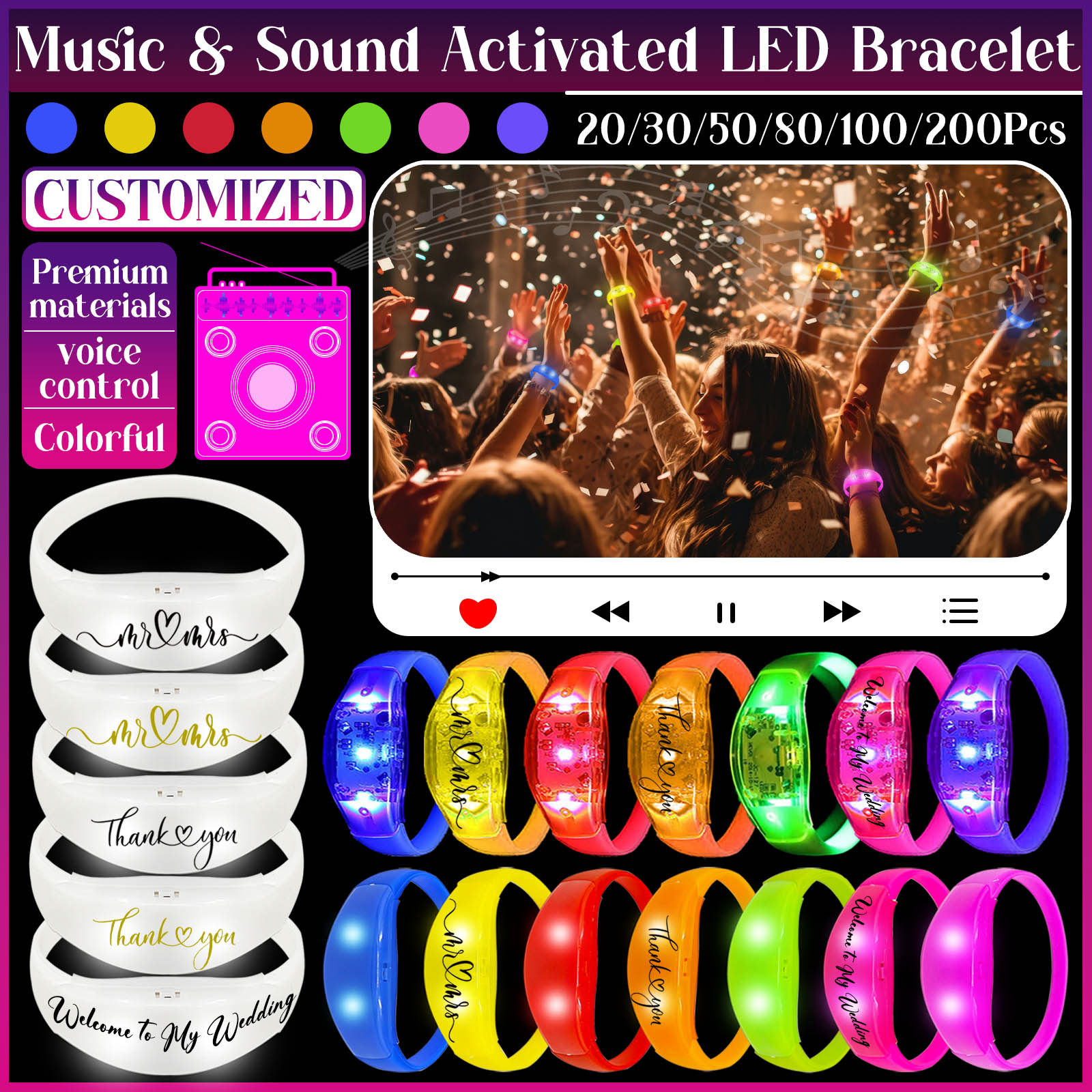 Musical Instrument Jewelry - Pulseiras led ativadas com música e